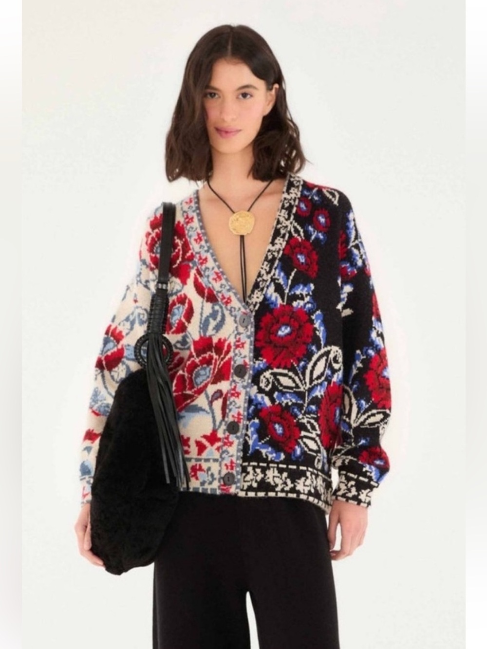 Farm Rio: Black Mixed Valentina V Neck Knit Cardigan size XL Extra Large NWT - Picture 4 of 6